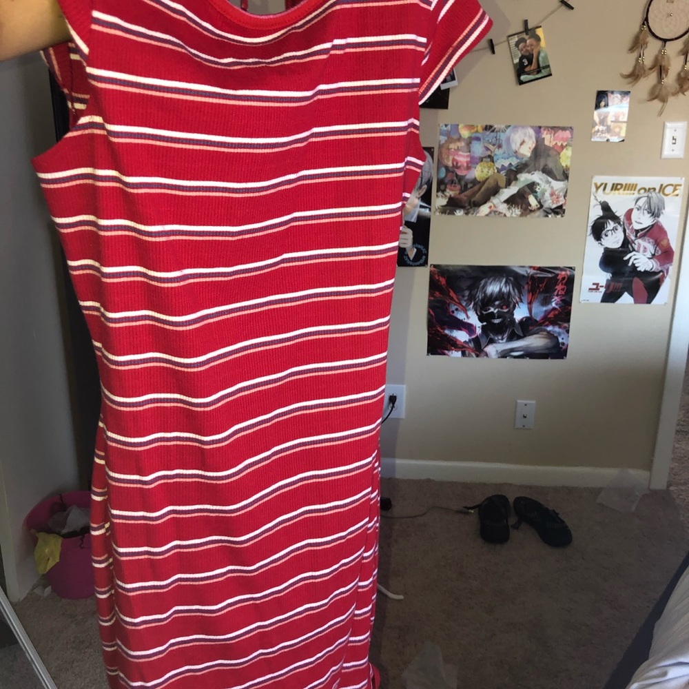 red n white striped dress